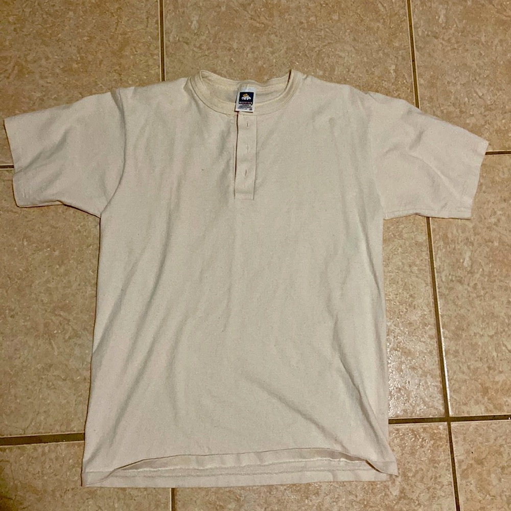 Tupperware Cotton Deluxe Medium Plain Tan Kiwi Button Shirt